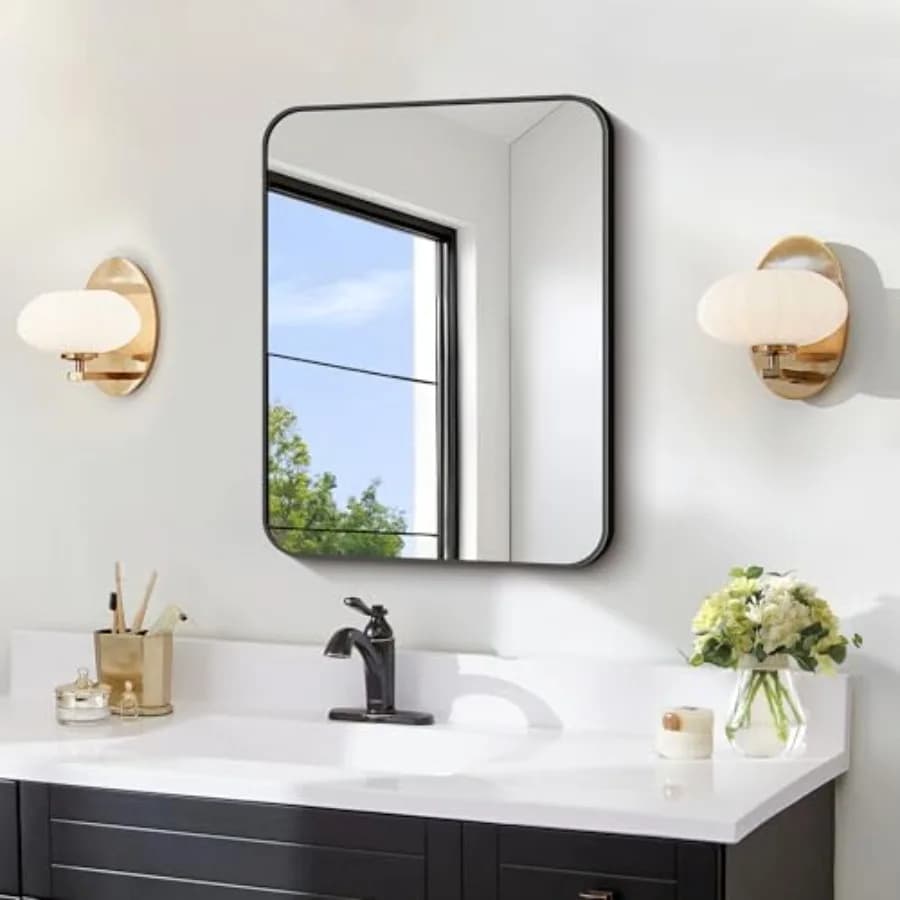 FORBATH Specchio da Bagno per Sopra il Lavabo 18x24 Pollici, Specchio da Parete Rettangolare con Cornice in Metallo, Angoli Arrotondati per Bagno, Camera da Letto