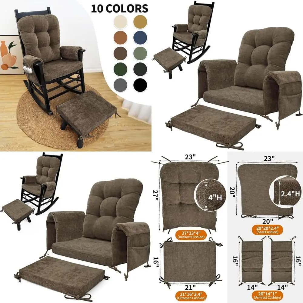 Set di 5 Cuscini per Dondolo con Contenitore, in Tessuto Chenille e Imbottitura in Microfibra, Cuscini Spessi e di Supporto per Sedia, Bro