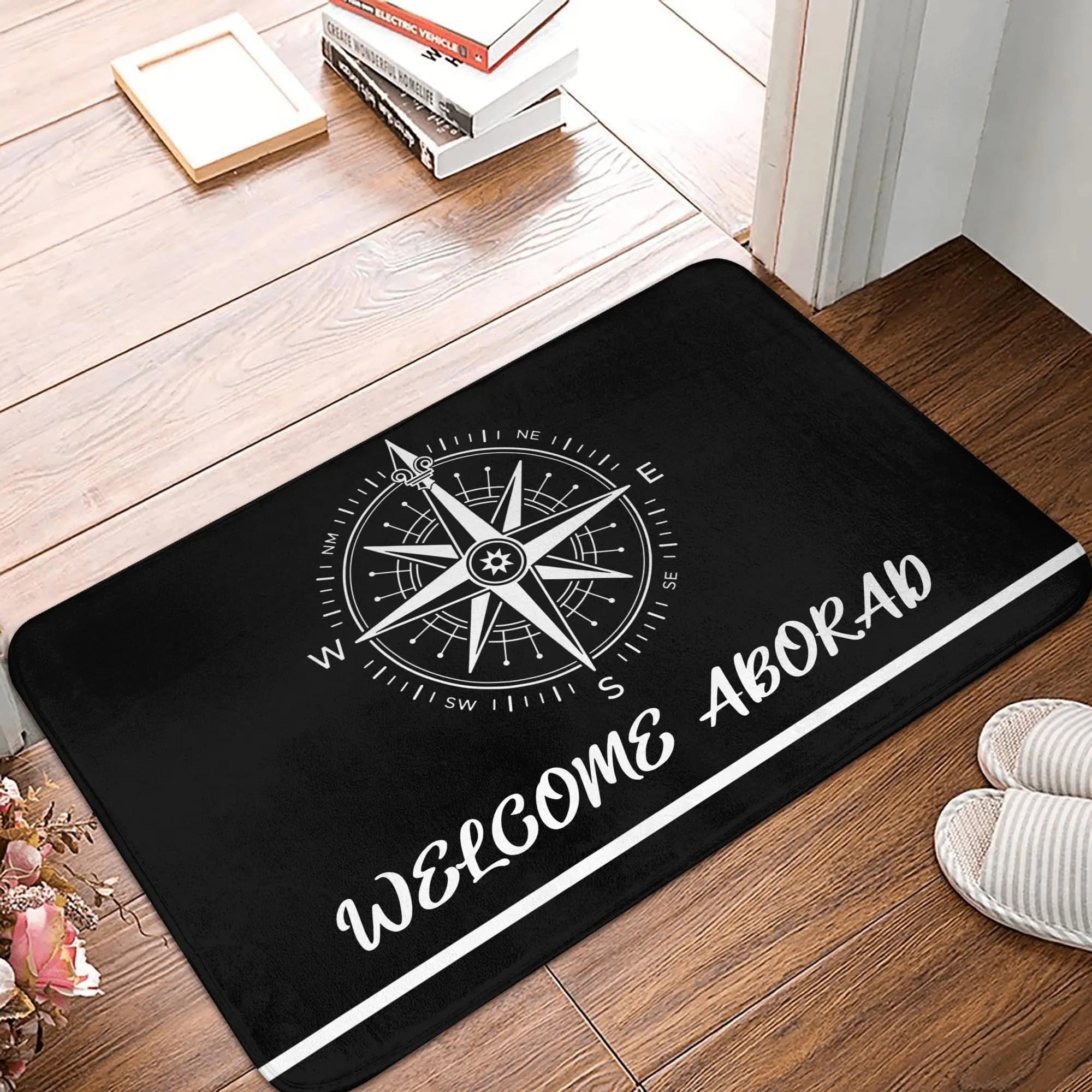 Nautical Compass Front Door Mat Anti-Slip Outdoor Quick Dry Captain Anchor Boat Doormat Kitchen Balcony Entrance Rug Carpet