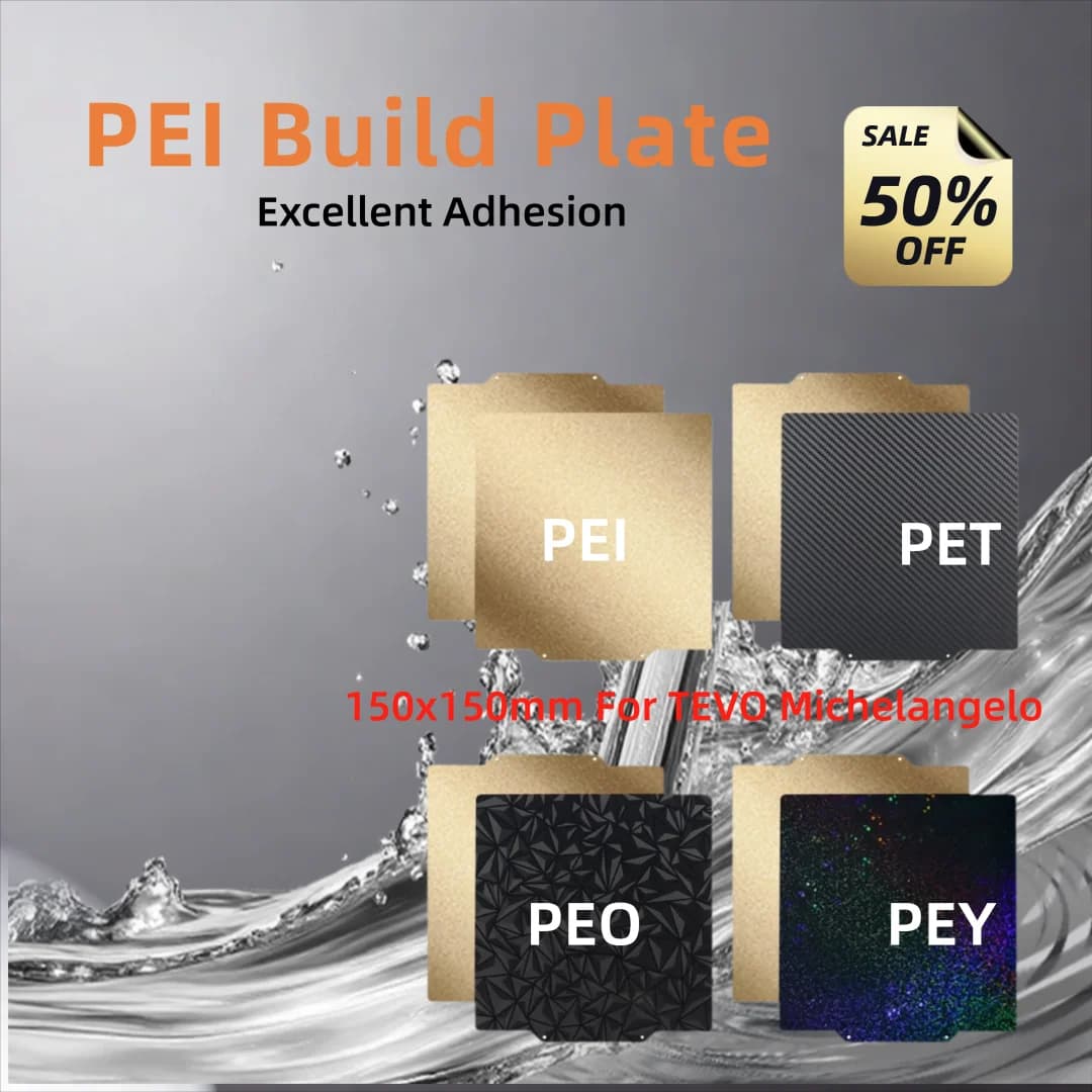 Aggiornamento TEVO Michelangelo PEI Piastra di costruzione Double Sided Liscio/Texurizzato PET PEO PEY PEI Lamiera di acciaio per molle Letto flessibile 150x150mm