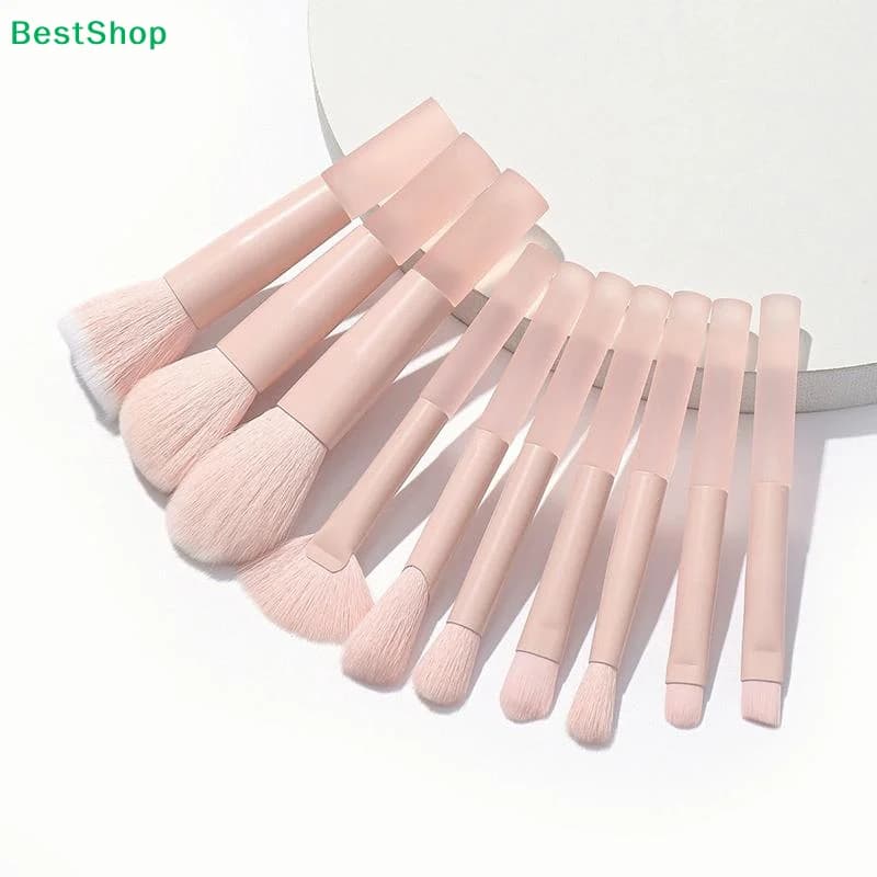 ♬ Set di 10 Pennelli da Trucco da Viaggio con Manico Rosa, Pennelli Sintetici per Fondotinta, Cipria e Ombretto, Mini Set di Pennelli per Makeup