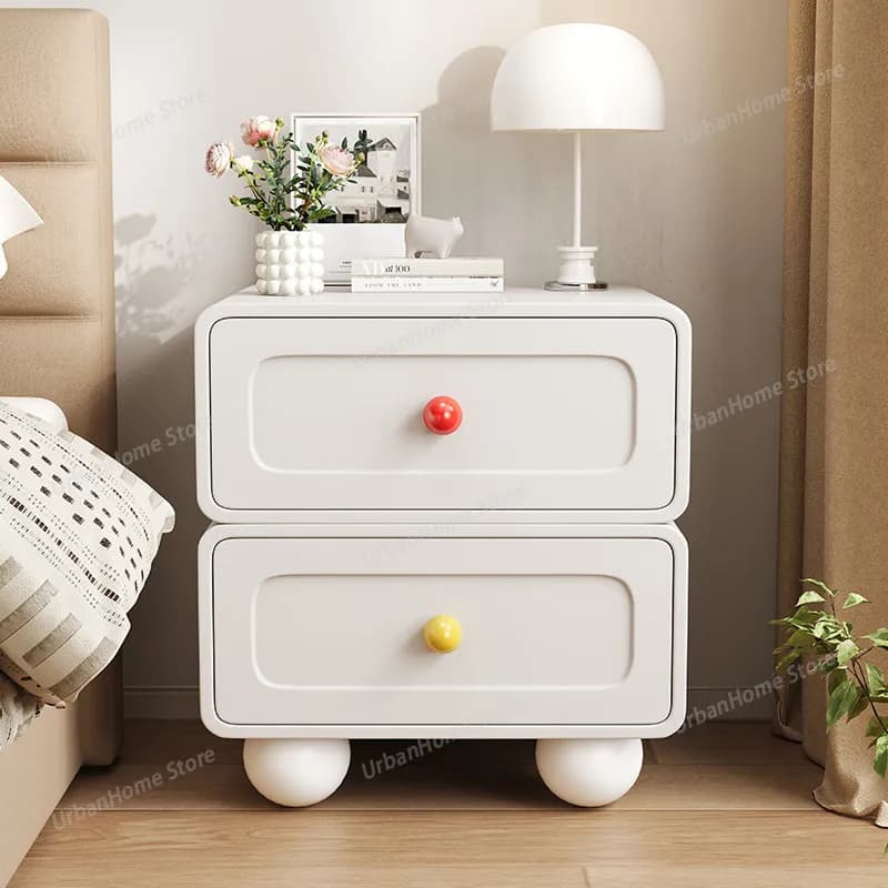 Comodino Giapponese Carino con Gambe Rotonde e Cassetti, Comodino Unico in Legno, Accessori per Arredamento Camera da Letto