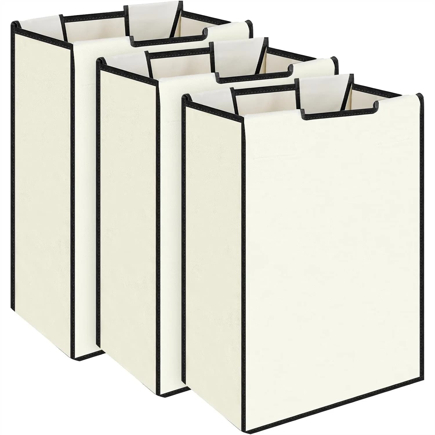 Set di 3 Sacchi di Ricambio Grandi per Cesto Portabiancheria, 48L, in Tessuto Oxford Impermeabile con Manici, Beige, Forma Quadrata