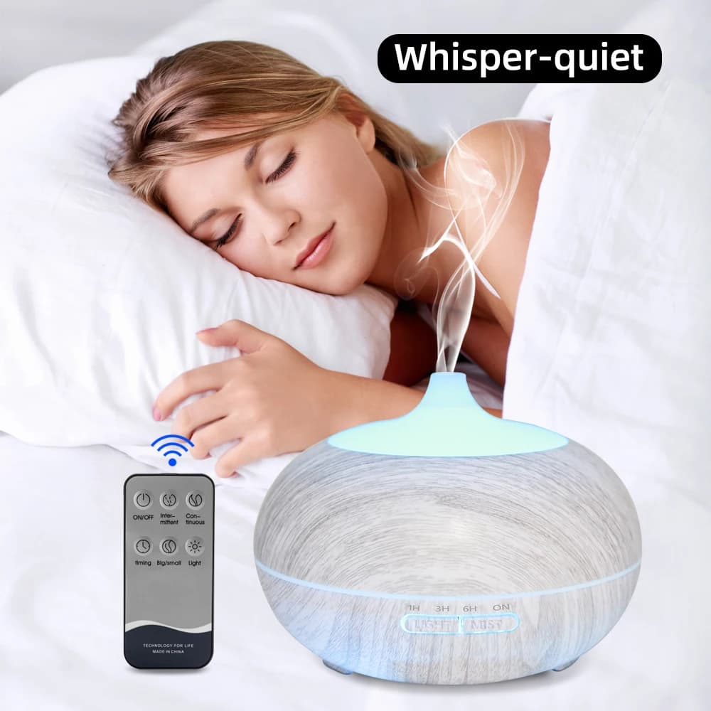 Diffusore di Oli Essenziali per Aromaterapia e Relax, 550ml, Design Effetto Legno, 7 Colori, Telecomando