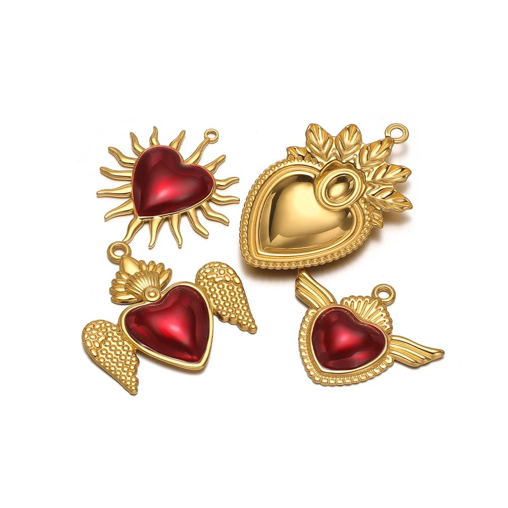 3 pz/lotto smalto in acciaio inossidabile cuore rosso pendenti ciondoli vittoriani per gioielli fatti a mano fai da te creazione di collane bracciali risultati