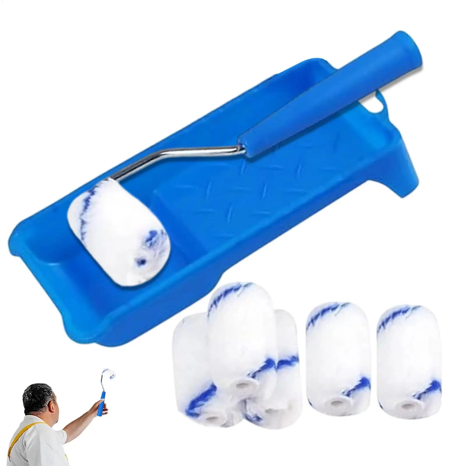 Portable paint roller set, easy to adjust, home and exterior paint brush kit and walls.