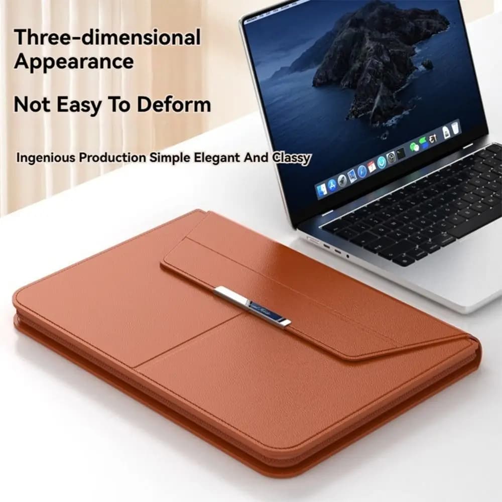 13-14/15-16 Inch Laptop Sleeve Holder with Stand Multifunction Carrying Pouch Automatic Closing Leather for Macbook Air