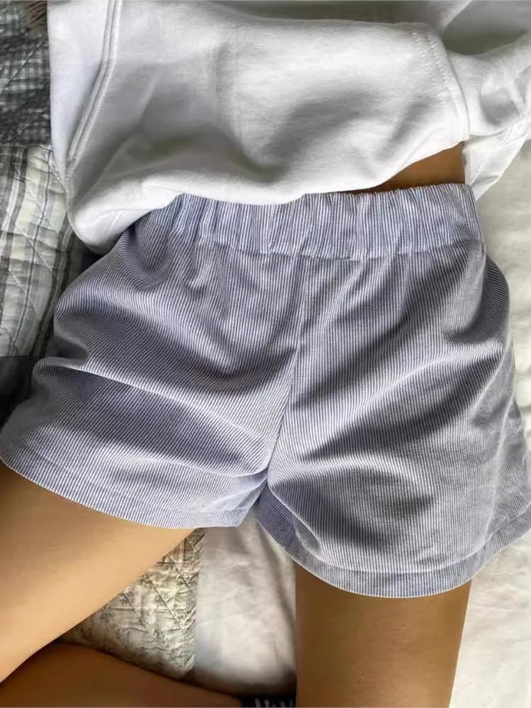 Pantaloncini con cuciture a righe alla moda da donna Primavera Y2k Retro elastico in vita Comodo pigiama casual Pantaloncini da pendolarismo versatili