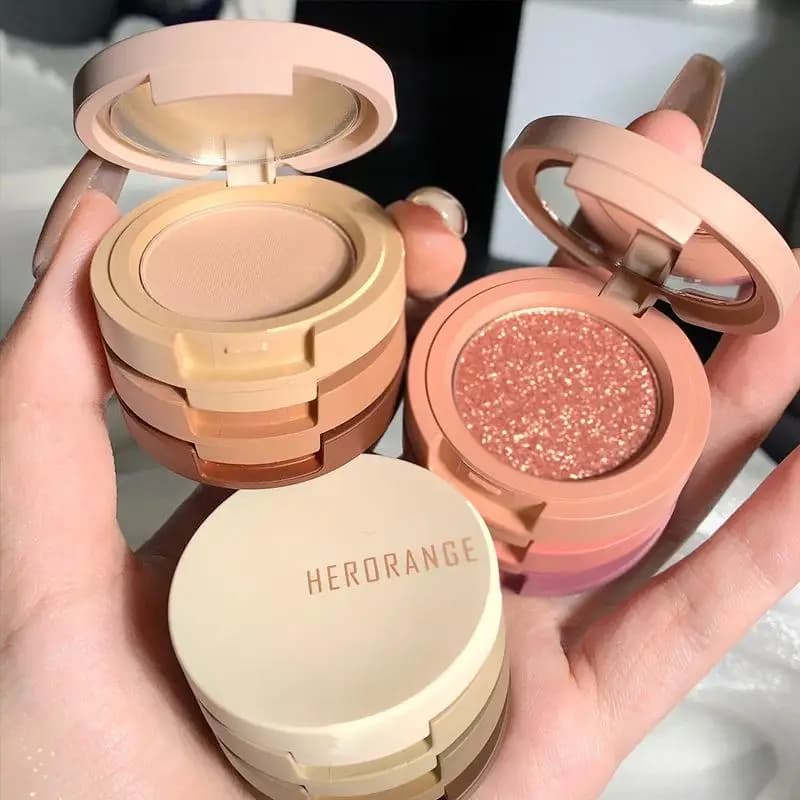 HERORANGE Palette Ombretti Tricolore Opachi, Tricco Occhi Multistrato, Contouring e Blush a Lunga Duration, Cosmetics of Resistent Beauty