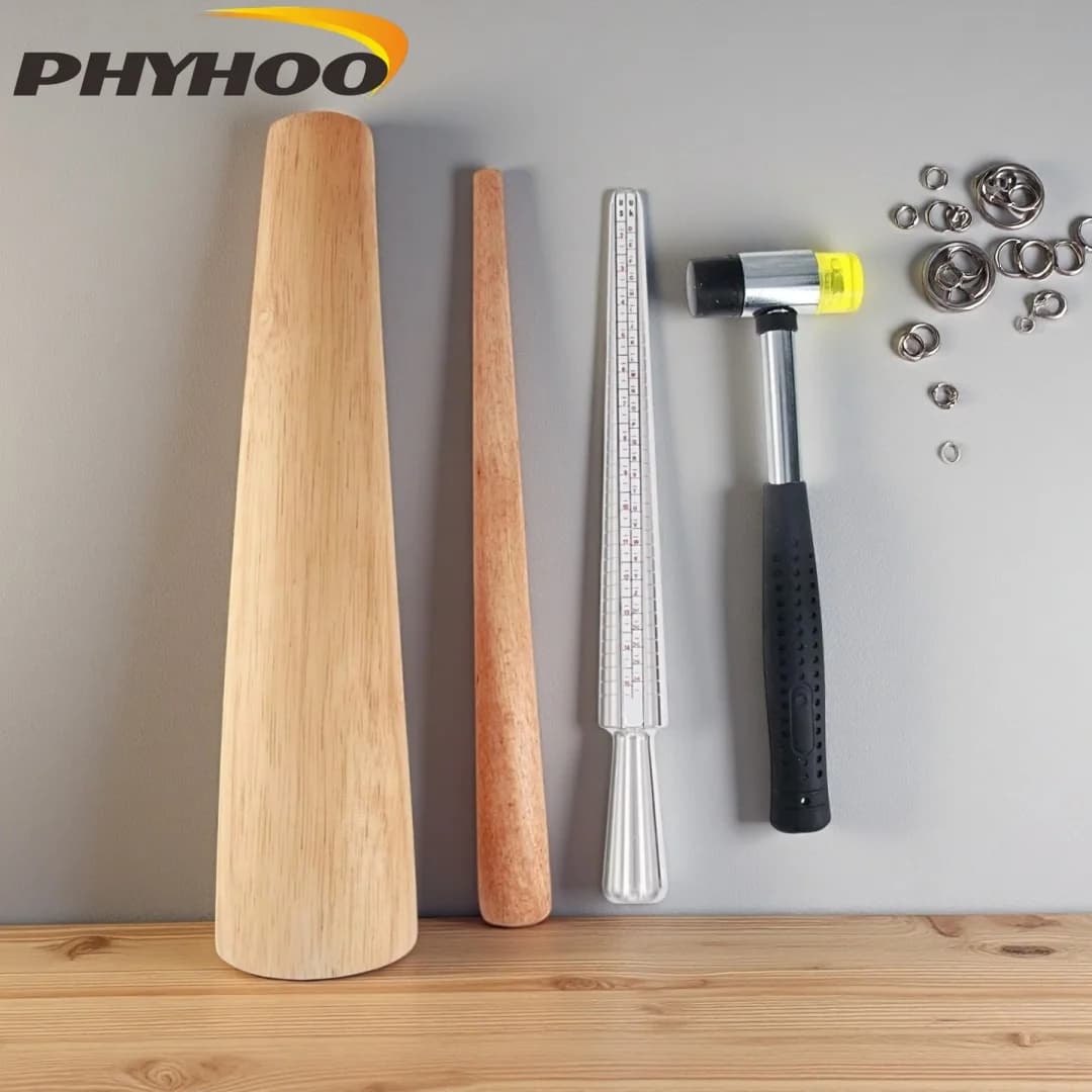 PHYHOO Ring Sizer and Repair Tool Set Metal Wood Mandrels Rubber Mallet for Jewelry Making Repair Tool Kit for Perfect Ring