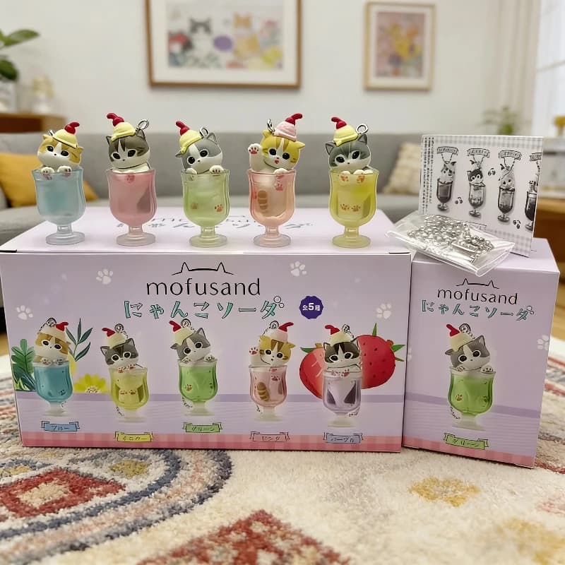 Mufosand Ice Cream Cat Blind Box 5 pz Set Portachiavi Kawaii Dessert, Simpatiche Figure Anime da Collezione, Giocattoli Pendente, Regalo di Compleanno