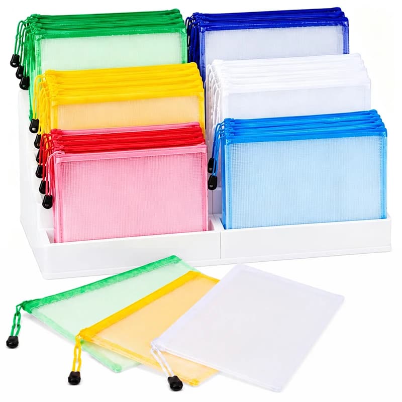 5/20PCS A4/A5 Mesh Zipper Pouch Bags Clear & Colored Document Organizer File Folders with Zipper for School Travel Storage TMZ