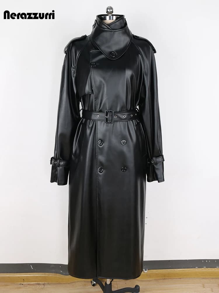 Nerazzurri primavera autunno lungo oversize antivento impermeabile nero in pelle Pu Trench uomo cintura doppio petto soprabito 2024