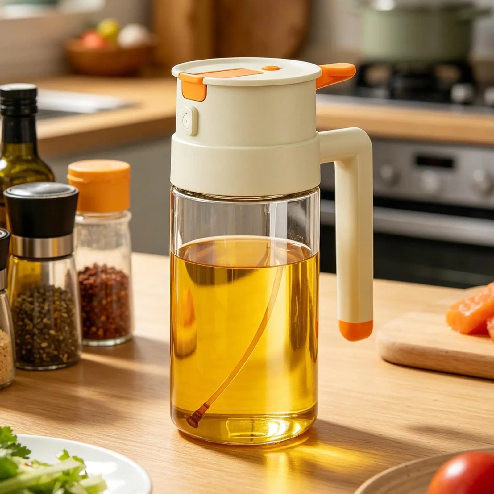 Spruzzatore di olio da cucina ricaricabile 2 in 1 da 650 ml, dispenser a prova di perdite, pratico accessorio da cucina per friggitrice ad aria, cottura al forno e barbecue