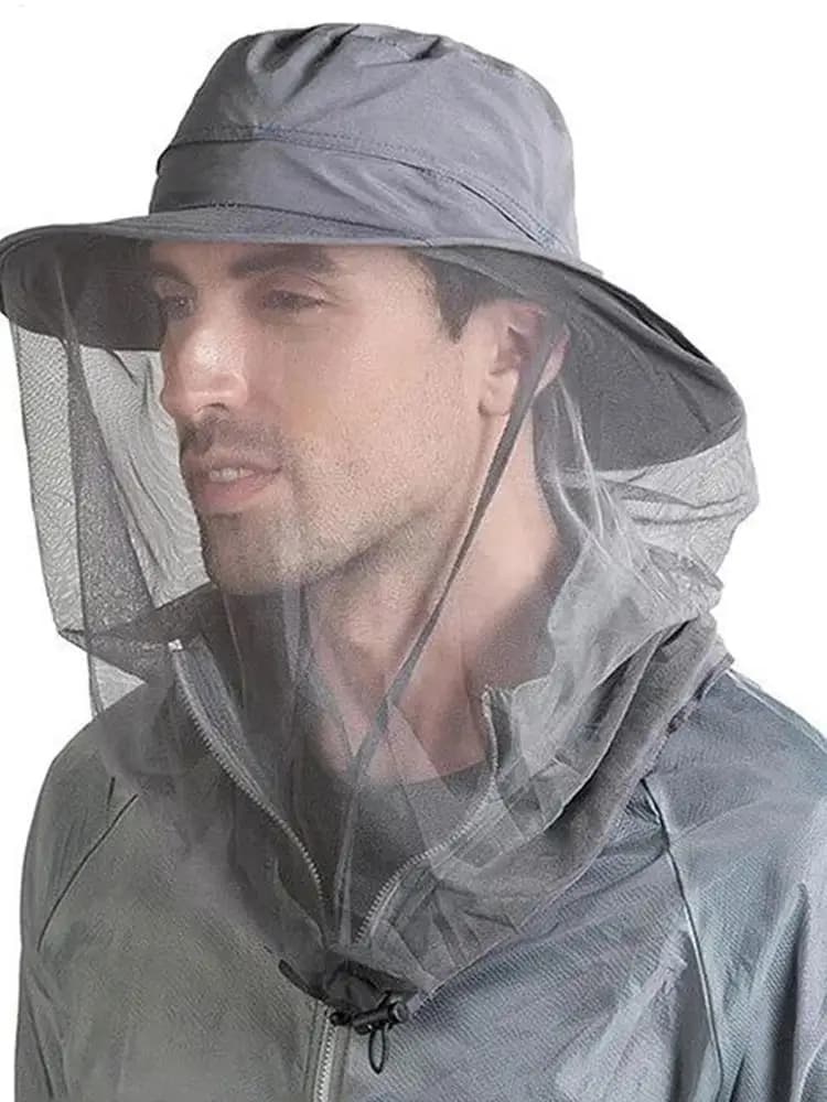Cappello da mosca Cappello di protezione solare con rete per testa da mosca Protezione solare Copricollo traspirante con coulisse Accessori da pesca per uomo