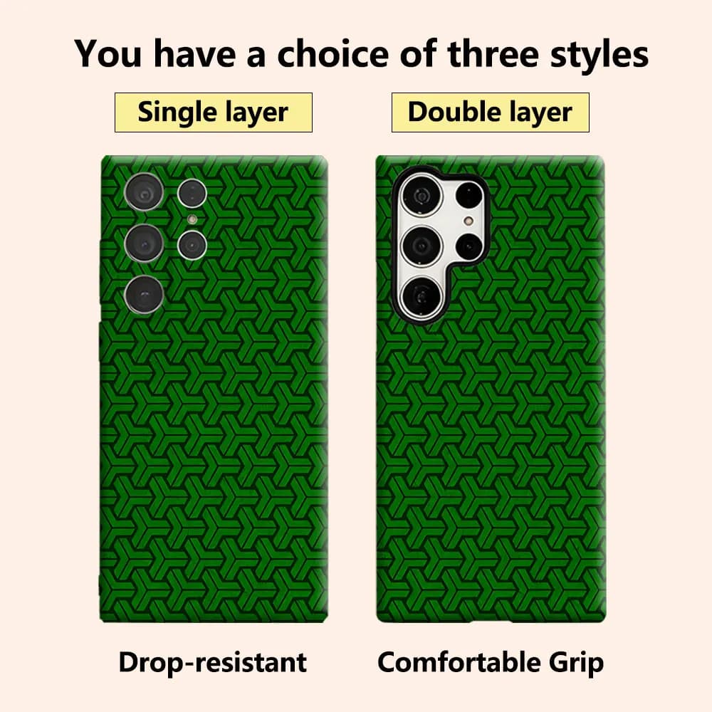 Dark Green Y Geo Tile Luxury Fashion Full Lens Protective Case for Samsung Galaxy S26 S25 S24 A56 A36 Plus Ultra