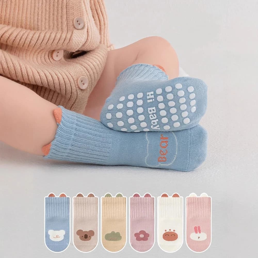 Calzini da pavimento per bambini, in cotone morbido, antiscivolo, per neonati e bambini piccoli, calzini da passeggio per interni, calzini a cartoni animati per primavera e autunno, per bambini e bambine da 0 a 5 anni