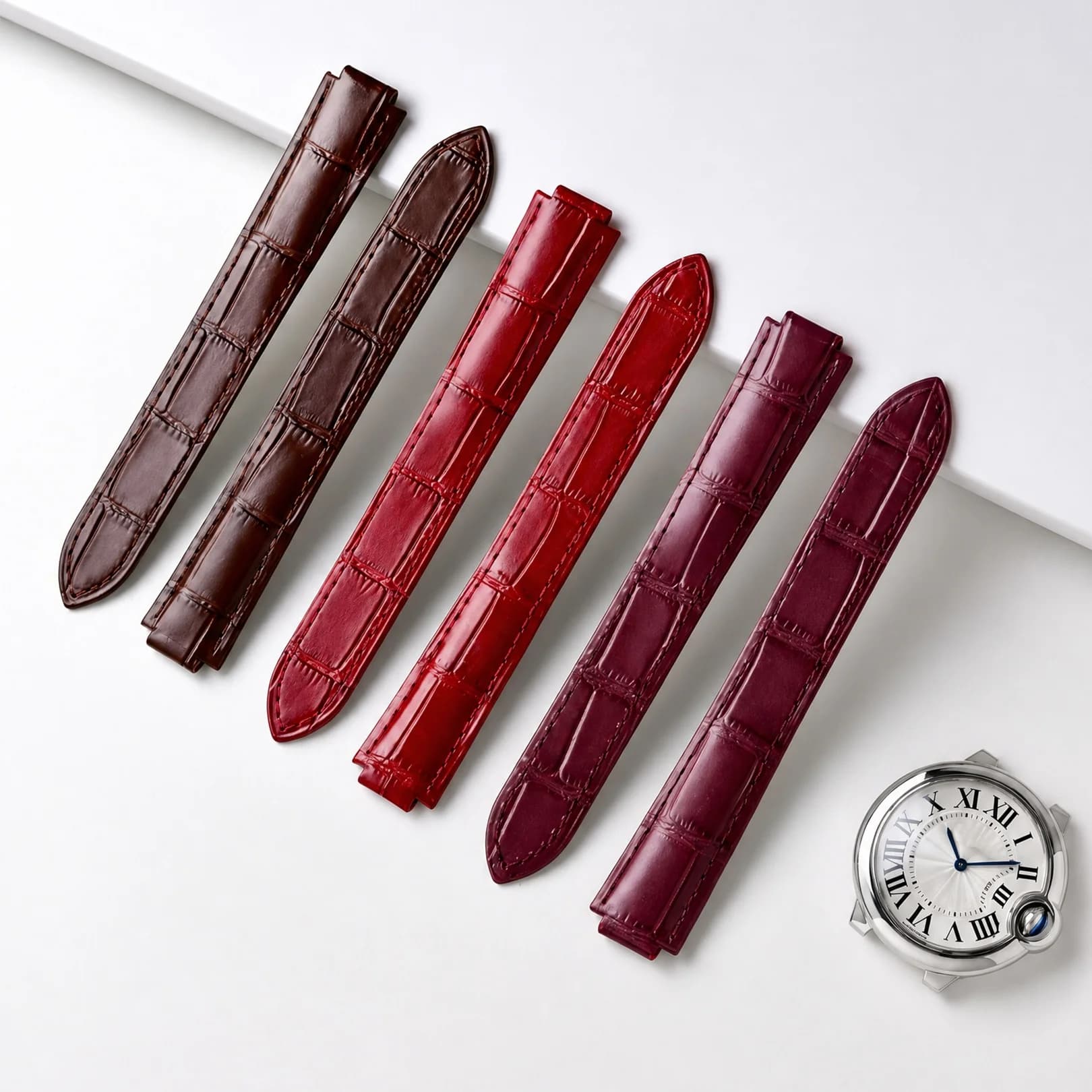 Special Double Convex Leather Watch Strap for Cartier Ballon Bleu Tank Serie Watchband Men Women Soft Bracelet Wristband
