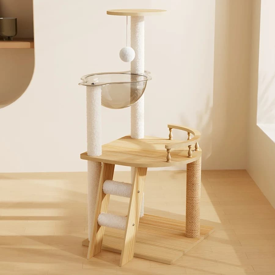 Torre per Gatti Moderna in Legno da 105 cm, Albero per Gatti da Interno con Tiragraffi Rivestiti in Sisal e Postazione Superiore, Cuccia per Gatti