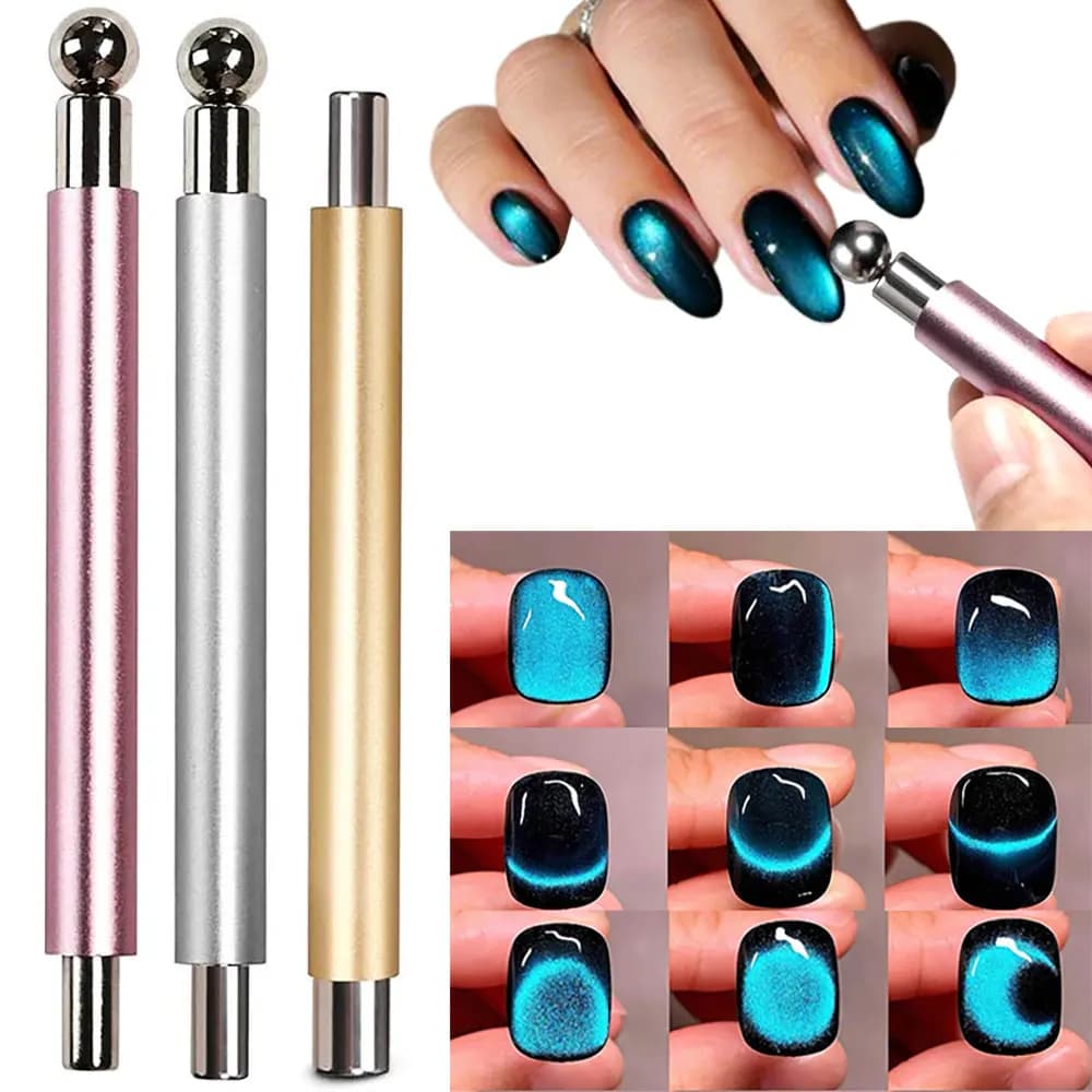 Bastone magnetico per unghie Cat's Eye a doppia testa con sfera in acciaio Penne magnetiche per unghie multifunzione Strumento per unghie con penna magnetica per smalto gel Cat Eye