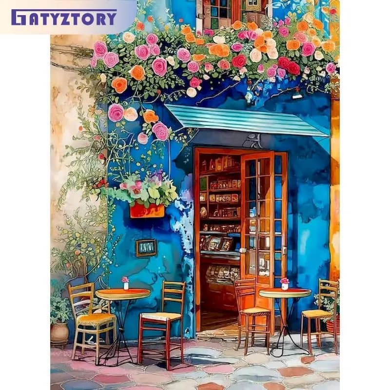 GATYZTORY Painting By Numbers Bookstore Scenery Adult Oil Kit DIY Acrylic Paint Canva Artwork Canva Art Gift Home Decoration