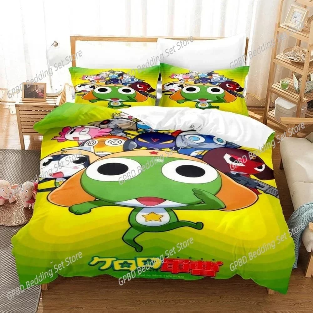 Kawaii Keroro Frog 3D NEW Duvet Cover Pillowcase Bedding Set Adult Boy Girl Bedroom Decoration Children Single Double Large