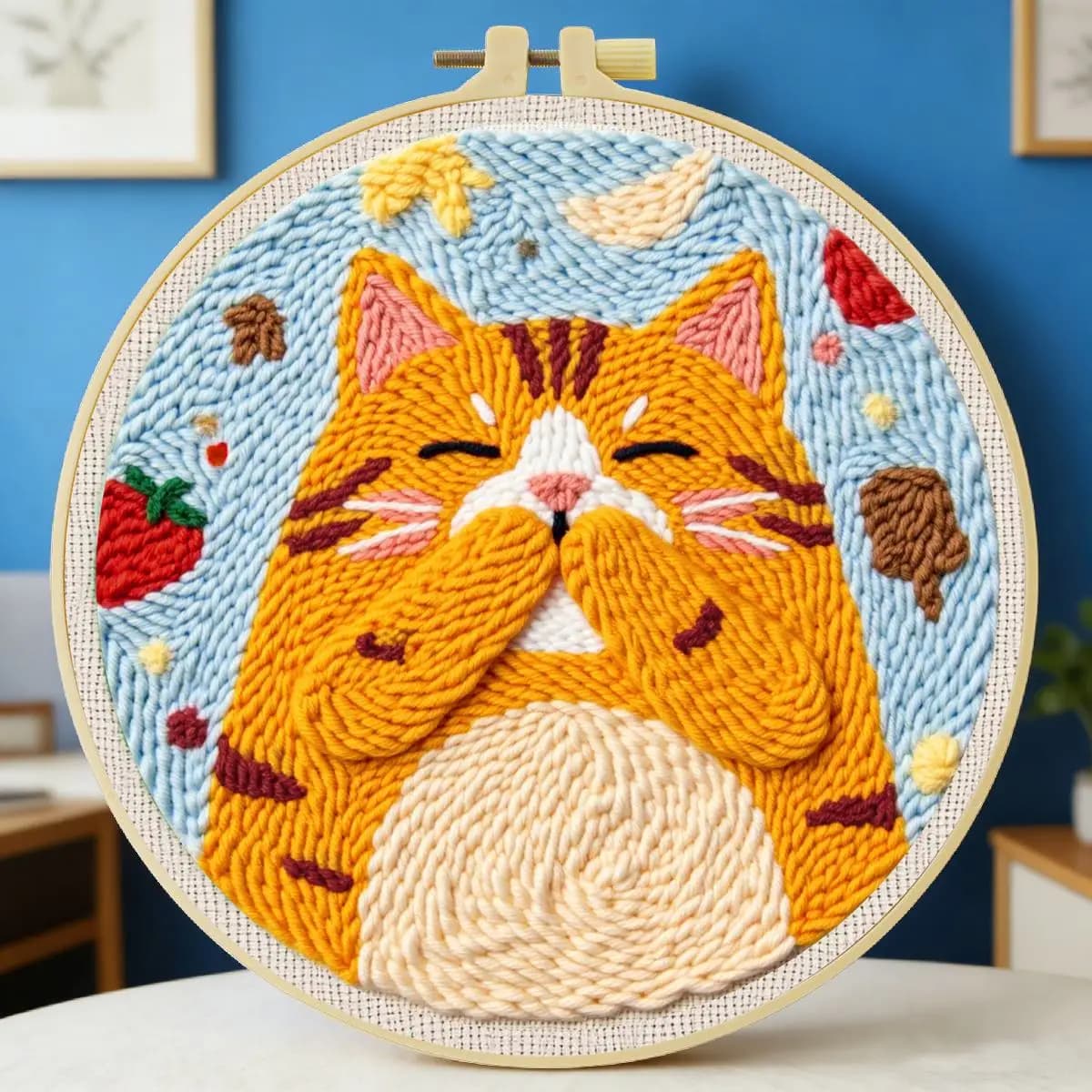 20X20CM/7.87inch Animal - Cat Punch Needle Embroidery Set Kit Stitch Embroidery Knitted Embroidery DIY Handmade Gift Home Decor