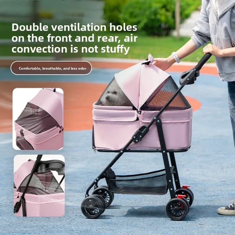 Passeggino pieghevole per animali domestici Carrello da viaggio leggero per cani e gatti Carrello per cani traspirante Passeggino portatile per cuccioli per passeggiate all'aperto