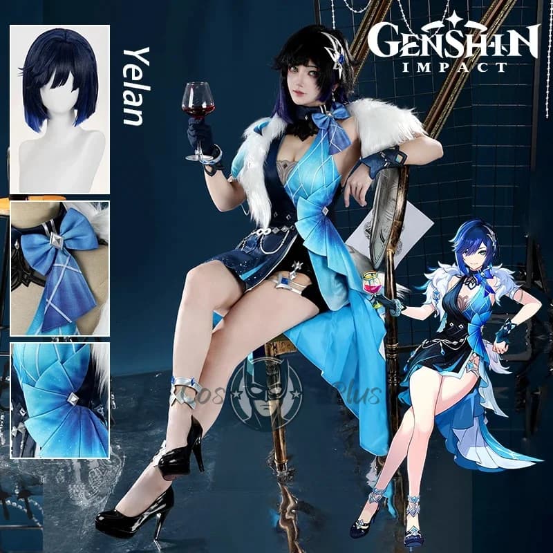 Genshin Impact Yelan Cosplay Costume Cosplay Wig Quiet Sleeveless Leggings Skills Copricapi Gloves Party For Women Girls Liyue Puntelli