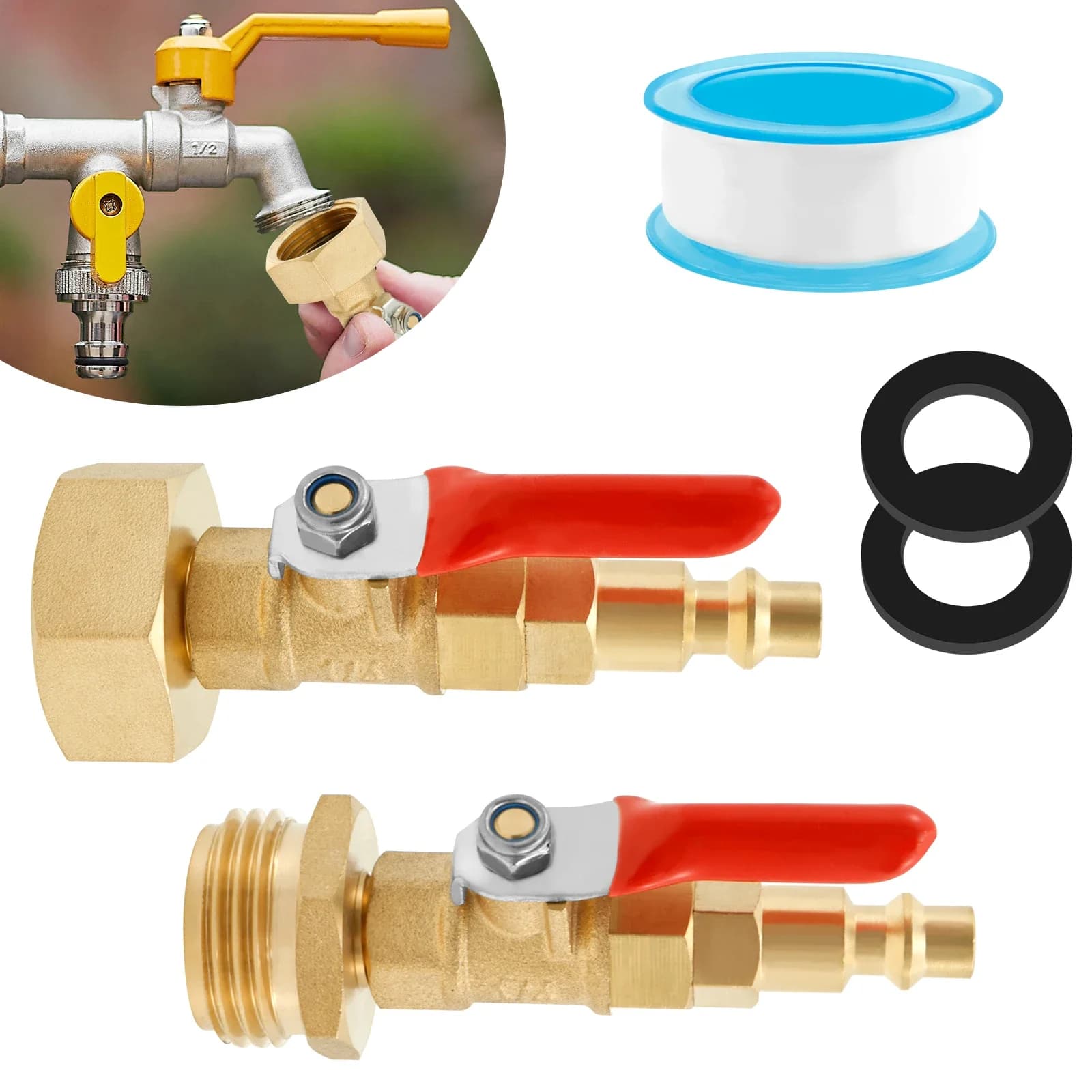 RV inflation adapter in Winter Brass, with 1/4" Quick Connector and 3/4" Garden Pipe Thread