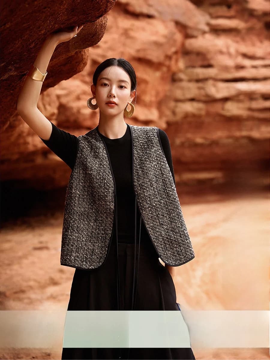 Gilet in Lana Pesante XiaoHanGe da Donna, Gilet Lavorato a Maglia Luminoso, Capospalla per il Pendolarismo e la Vita Quotidiana