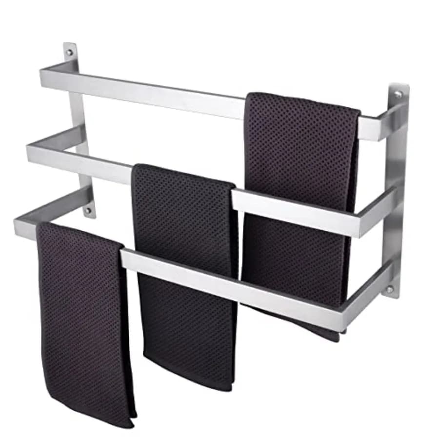 Portasciugamani da Bagno a 3 Livelli, Scaffale Portasciugamani a Scala, Supporto per Asciugamani da Parete in Acciaio Inox Spazzolato B500