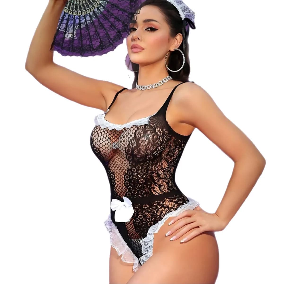 New Sexy Bodysuits Pure Desire Uniform Alluring Mesh Outfit Seductive Bowknot Fishing Net Bodysuits For Woman Sexy Women's 6B5D