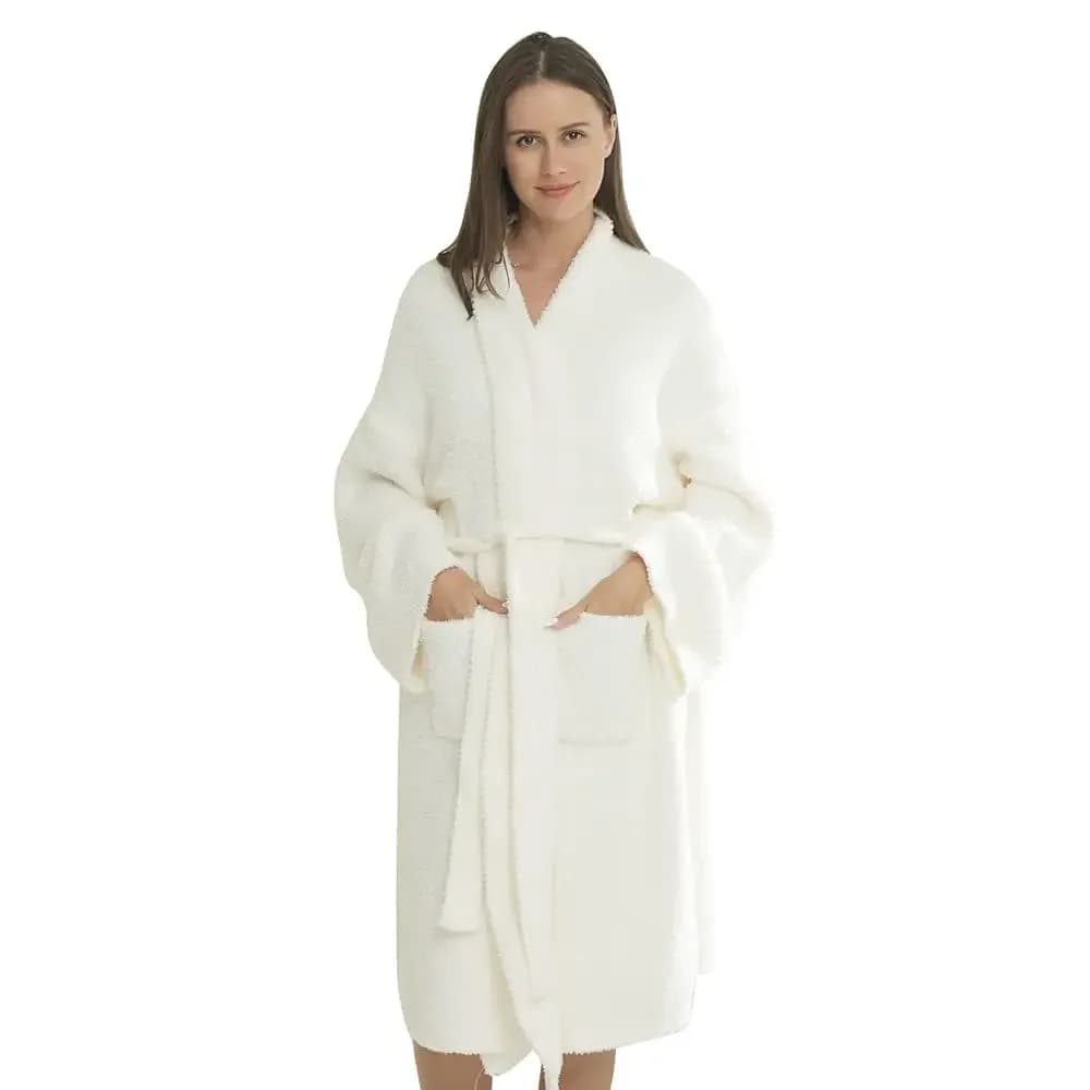 Accappatoi da donna in maglia leggera e assorbente, morbidi vestiti da bagno e da casa con tasche