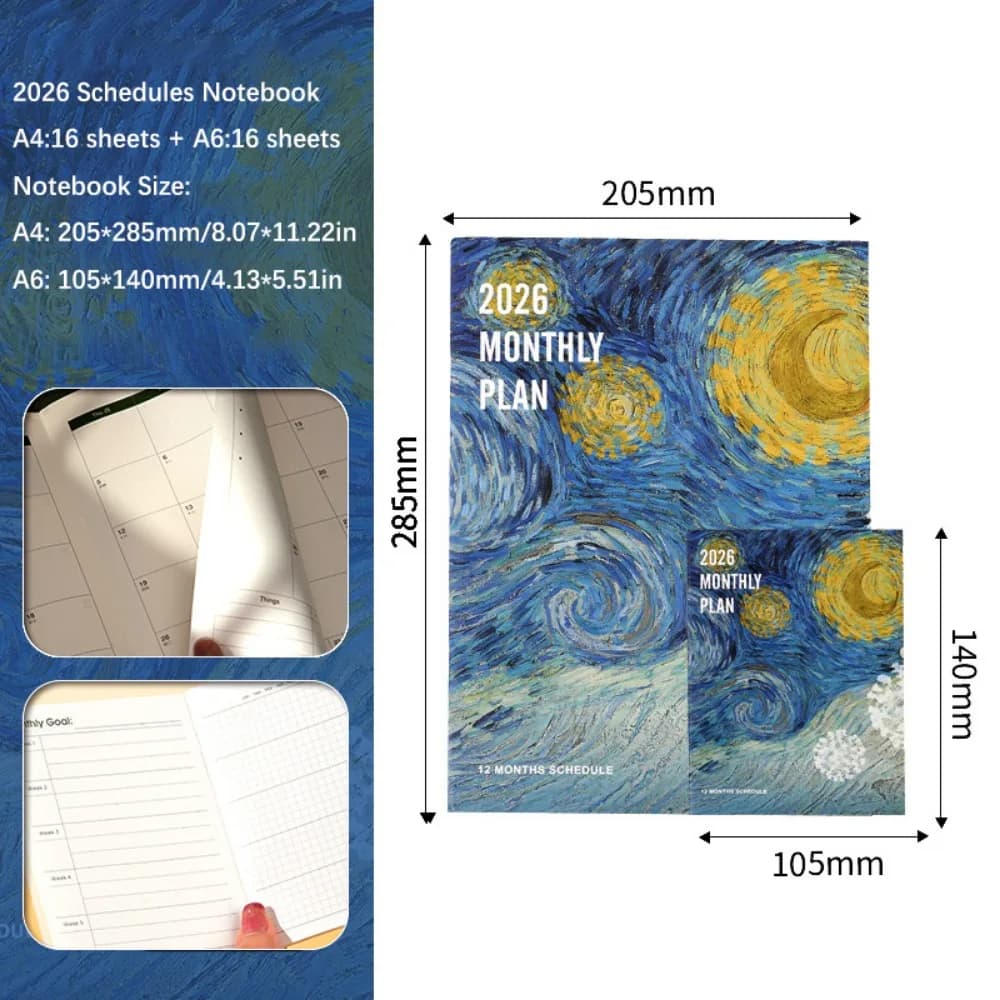 2 Pz/set A4/A6 2026 Orari Notebook Piano di Apprendimento Efficienza del Lavoro Agenda Planner Check-in di Vita Planner Notebook Ufficio