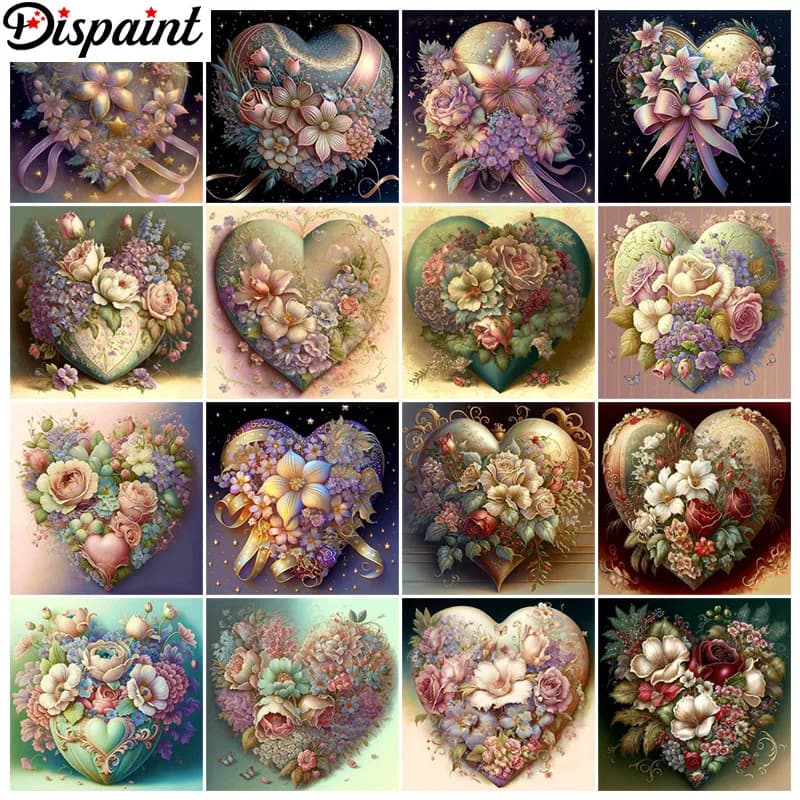 Dispaint Diamante 5D "Paesaggio cuore fiore" Diamante Ricamo Pieno tondo/quadrato Pittura diamante fai da te Punto croce Decorazioni per la casa
