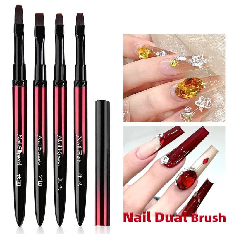 Pennelli per Unghie con Manico Sfumato Nero-Rosso, 4 Stili, per Manicure, Disegno Linee, Pittura, Gel UV, Estensione e Costruzione