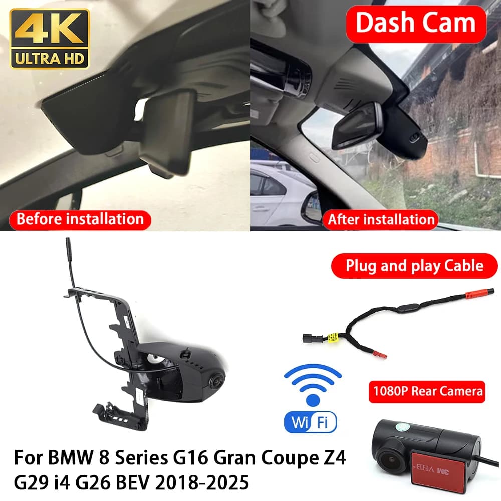 for BMW 8 Series G16 Gran Coupe Z4 G29 i4 G26 BEV 2018-2025 4K Dash Cam Front Rear Car Camera Wifi Plug & Play Video Recorder