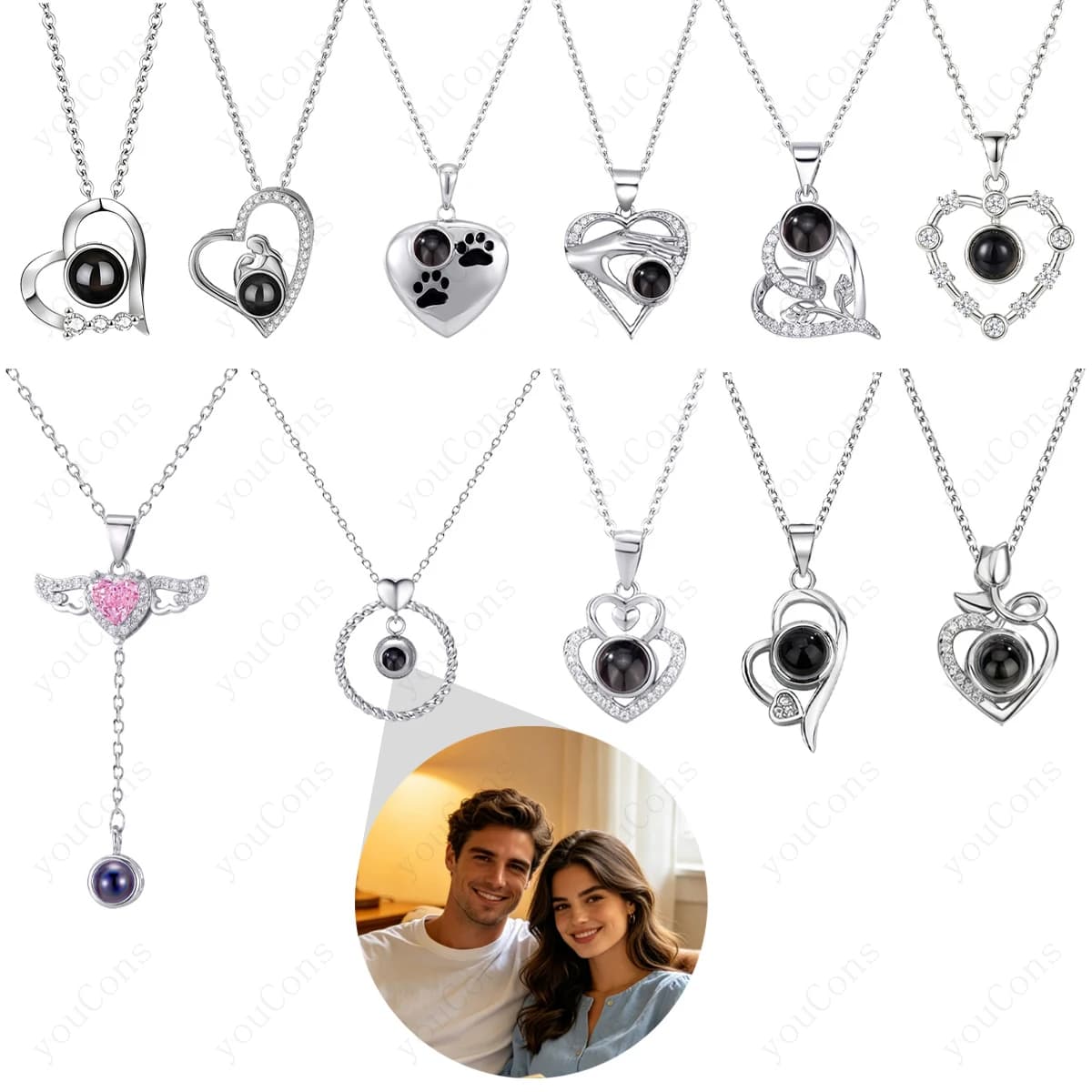 Collana con Ciondolo a Cuore con Proiezione di Immagini Personalizzate, Catena in Acciaio Inossidabile, Regalo per San Valentino e Festa della Mamma, Stili Multipli