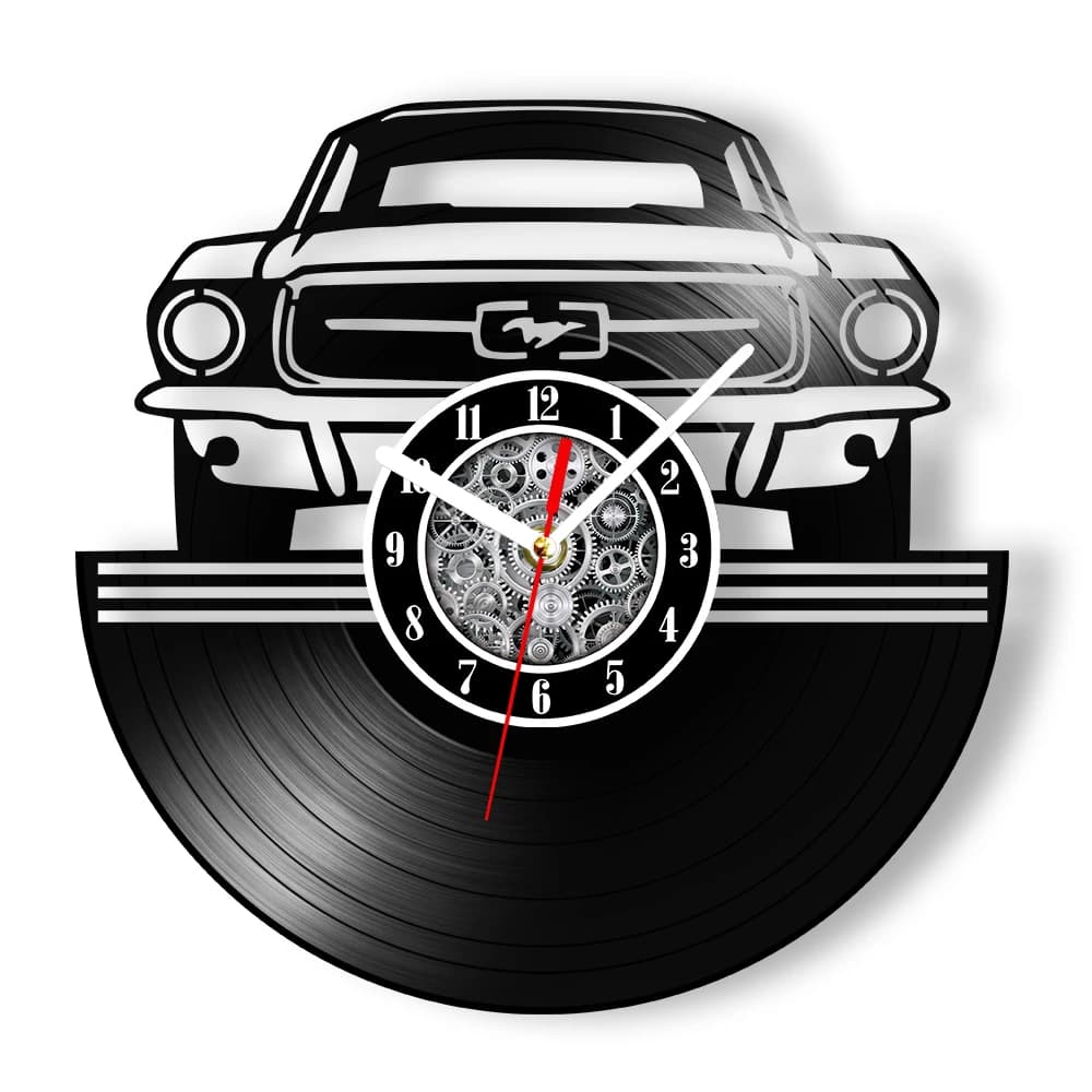 Wall Clock in Vinyl for Garage, Crafts, Music, Gift for Car Passions