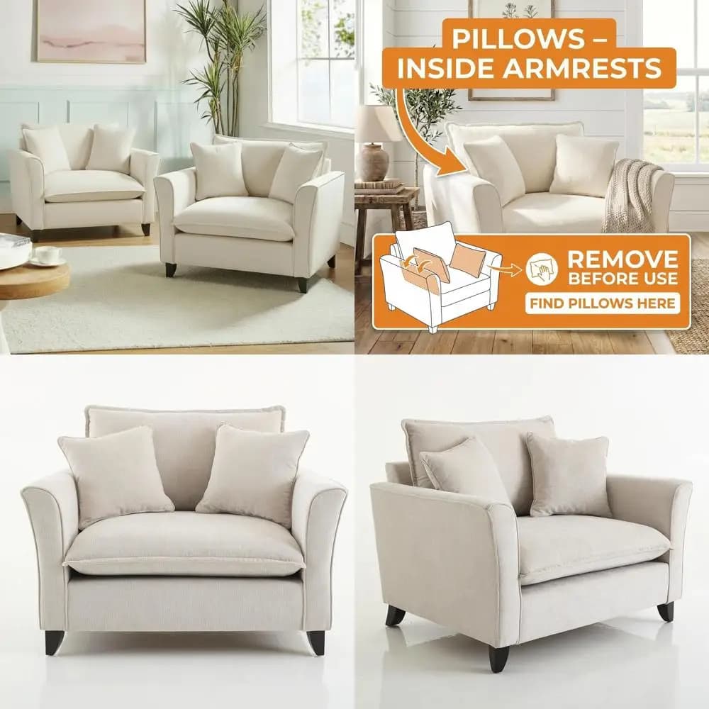 Oversized Chenille Accent Chair with 2 Pillows, Comfortable Reading Armchair for Living Room or Office, Deep Cushioned Seating,