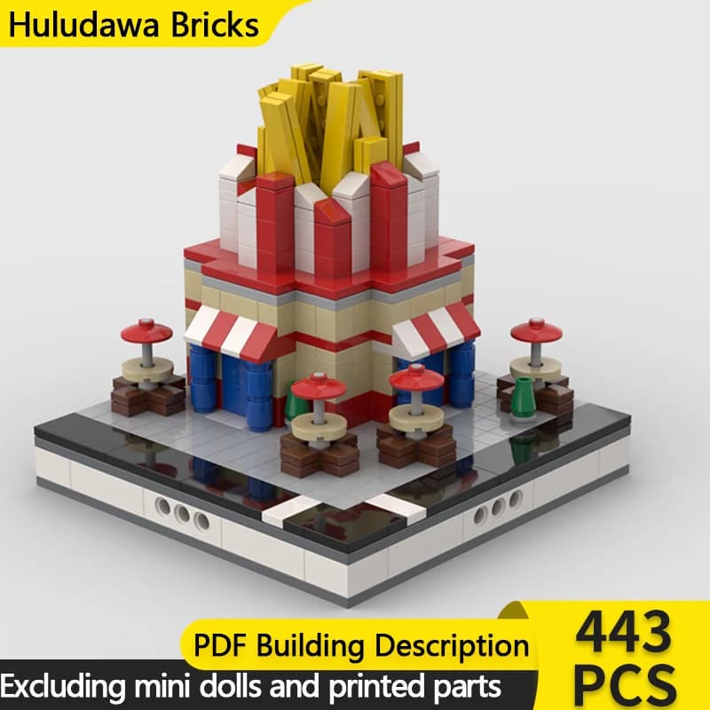 City Street View Model MOC Building Bricks French Fries Stand Modular Technology Children Holiday Gifts Assemble Toys Suit