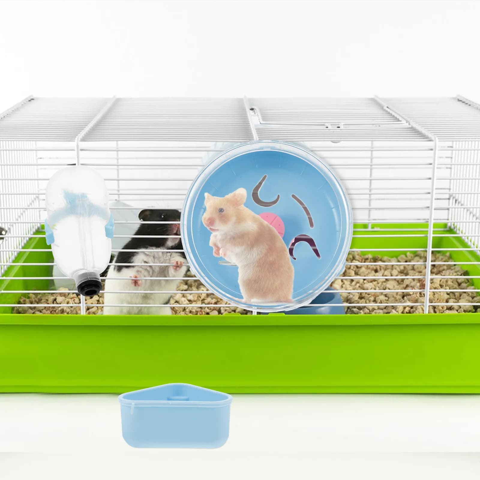 Set di Accessori per Gabbia di Criceti: Ruota per Esercizio, Bottiglia d'Acqua, Ciotola per Cibo, Accessori in ABS per Piccoli Animali, Forniture per Gabbie di Gerbilli e Topi