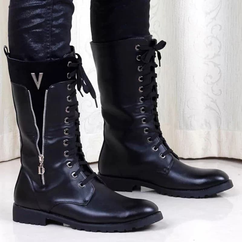 men's fashion punk hip hop high motorcycle boots black designer shoes cowboy autumn winter boot original leather long botas male