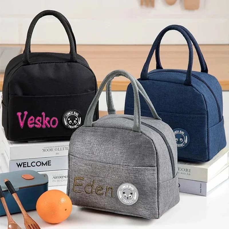 Borsa per il pranzo isolata personalizzata - Bento Box per studenti con nome personalizzabile, isolamento in foglio di alluminio, confezione per pasti impermeabile, riso Sto
