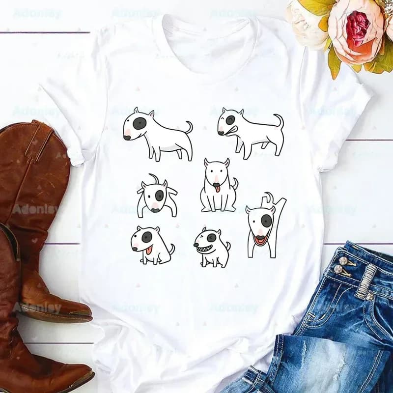 Bull Terrier Group t-Shirt Ladies Cute Pet Dog Logo divertente Casual o-collar camicia bianca t-Shirt manica corta stampa grafica