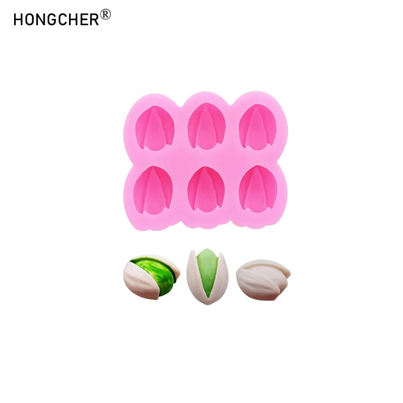Stampi in silicone a forma di pistacchio e arachide per fermagli per capelli fai da te, elastici per capelli, gioielli in resina e decorazioni per torte e dessert al cioccolato