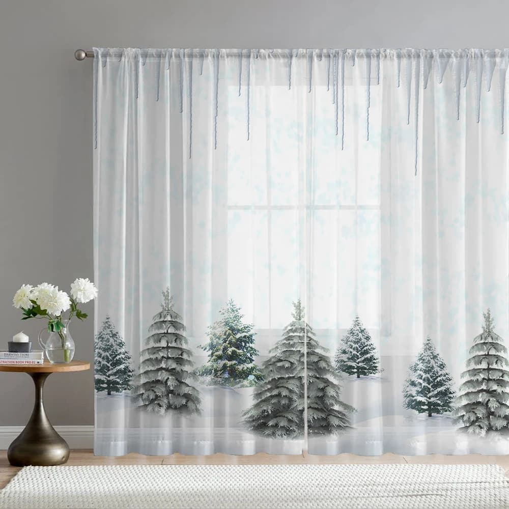 2PCS Home decoration printed window screens, cedar forest, with pole bags, suitable for kitchens, cafes, and living rooms