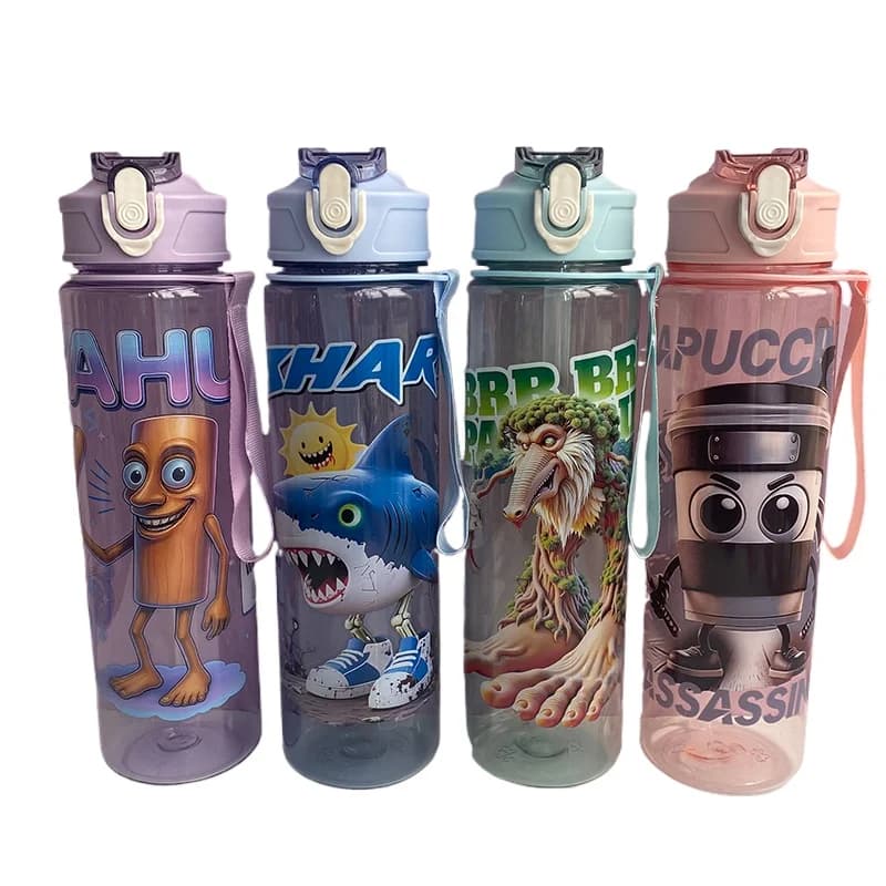 Italian Brainrot Water Bottle Tung Sahur Water Bottle with Straw Outdoor Sports Water Cups Cartoon Drinking Kettle