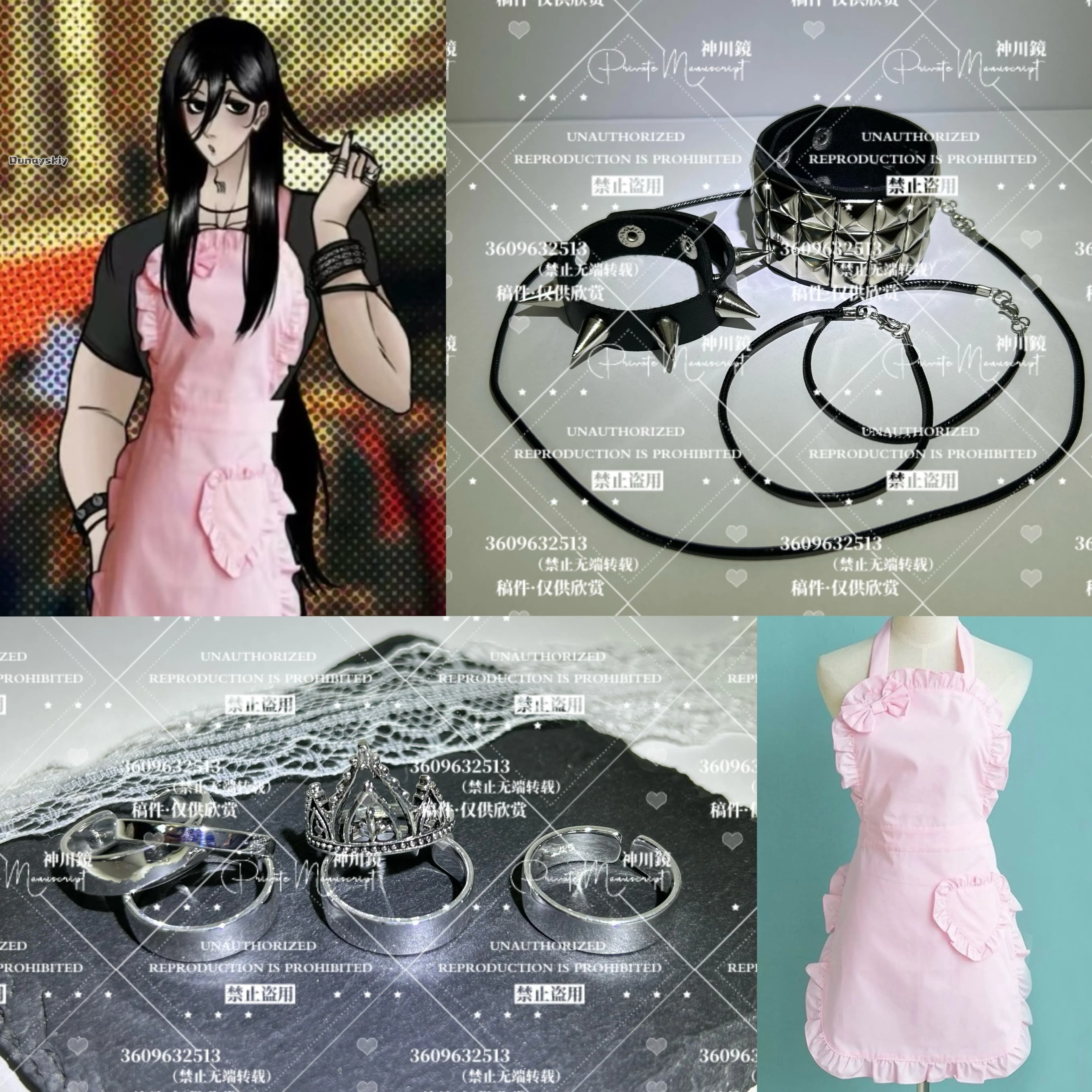 Costume Cosplay Game YouMakeThisHouseaHome khol, Set Completo con Orecchini, Collana, Anello, Grembiule, Outfit per Giochi di Ruolo, Accessori per Travestimenti di Halloween